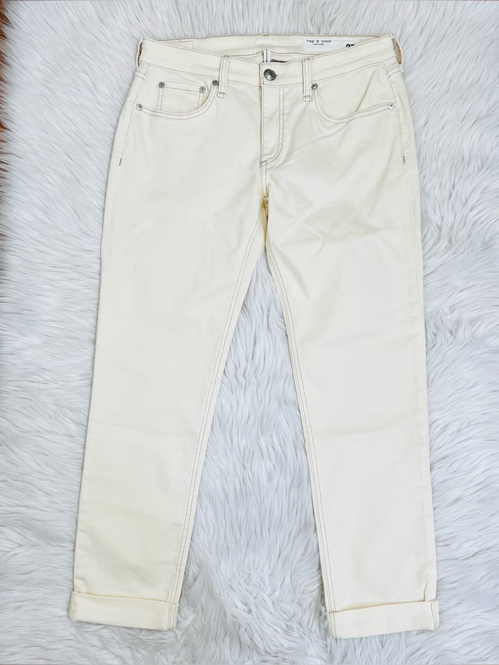 NWOT! Rag & Bone Dre Low-Rise Slim Boyfriend Cotton Blend Jeans ECRU Color Sz 27
